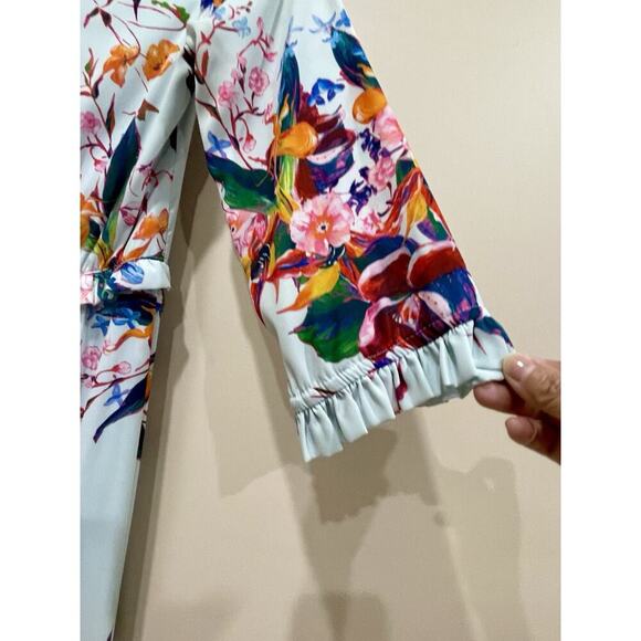 HUNTER BELL MIDI DRESS WILDFLOWER TROPICAL RUFFLE EMBELLISHMENT SZ 4 RELAXED - Picture 10 of 16